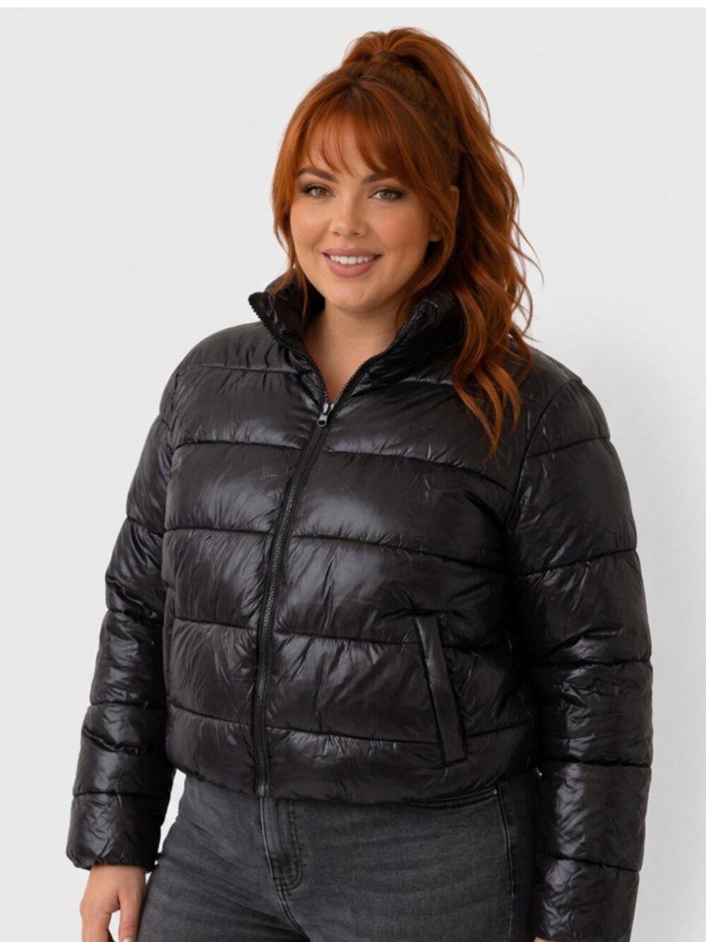 Time And Tru Women's 1X (16W-18W) Black Puffer Jacket Zip Coat With Pockets